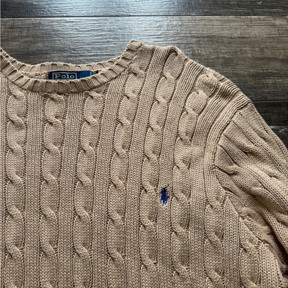 Cable-Knit Wool-Cashmere Sweater tan XL - Picture 2 of 3